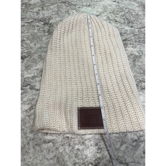 Love Your Melon Beanie Slouch Style Winter Hat Cap Knit Ivory White OSFM Cotton - Picture 4 of 6